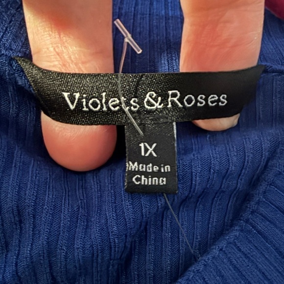 Violet & Roses Blue Ribbed Bodysuit Plus Size 1X - Picture 10 of 14